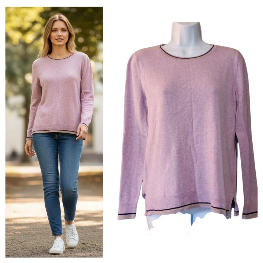 Old Navy Womens Crew Neck Sweater Size M Lilac Purple Long Sleeve Split Seam